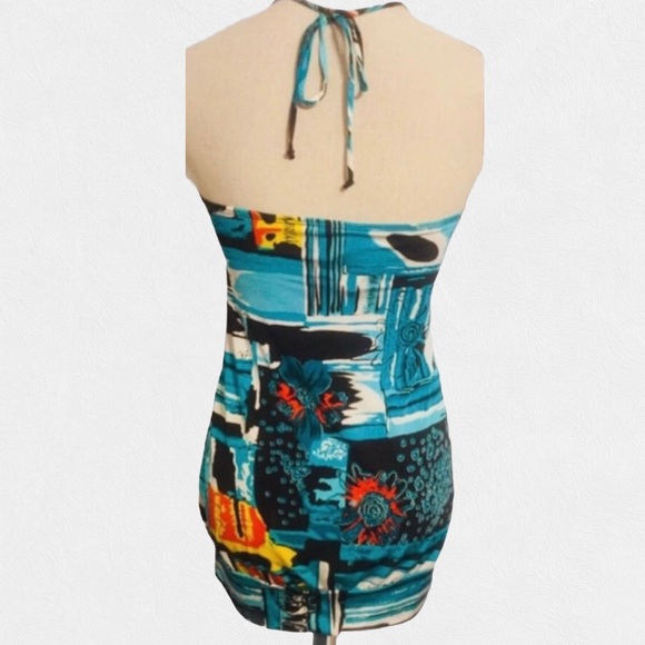 Dots Blue Multicolor Print Halter With Wooden Beads Tie Top NWT - Picture 6 of 9